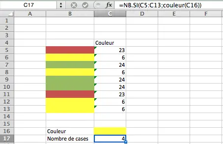 comment compter le nombre de cellules de couleur dans excel